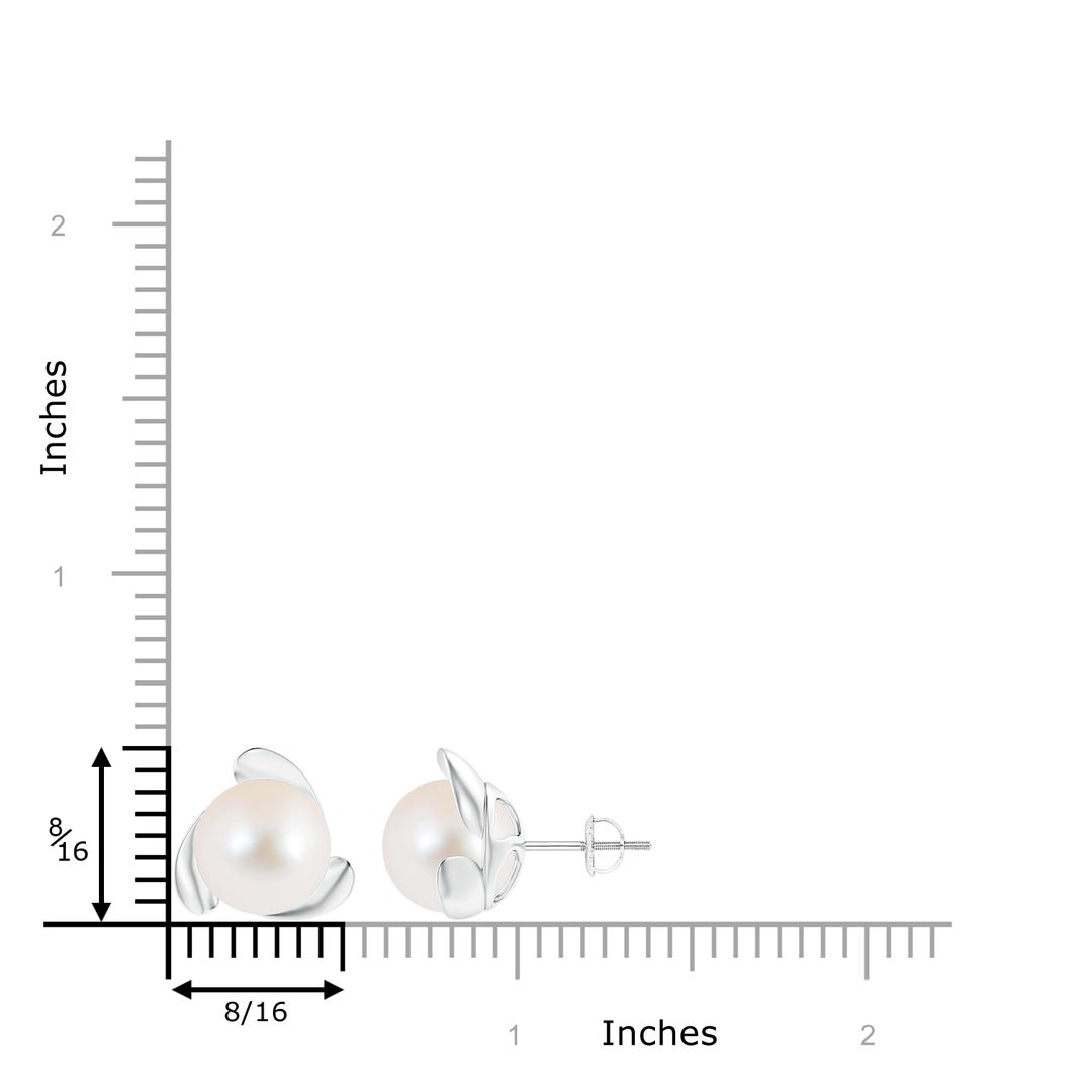 10mm AAA Freshwater Pearl Flower Stud Earrings in White Gold - ruler