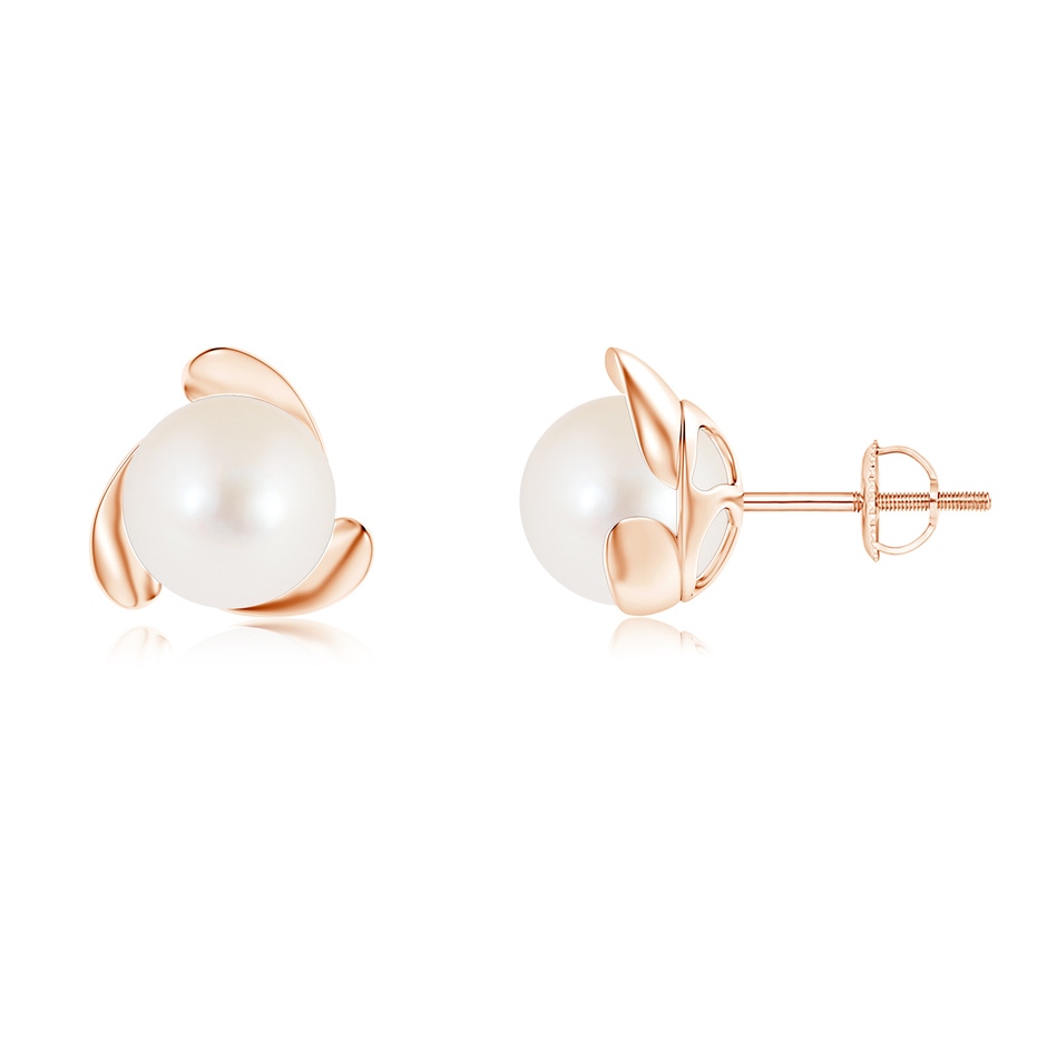 8mm AAA Freshwater Pearl Flower Stud Earrings in Rose Gold 