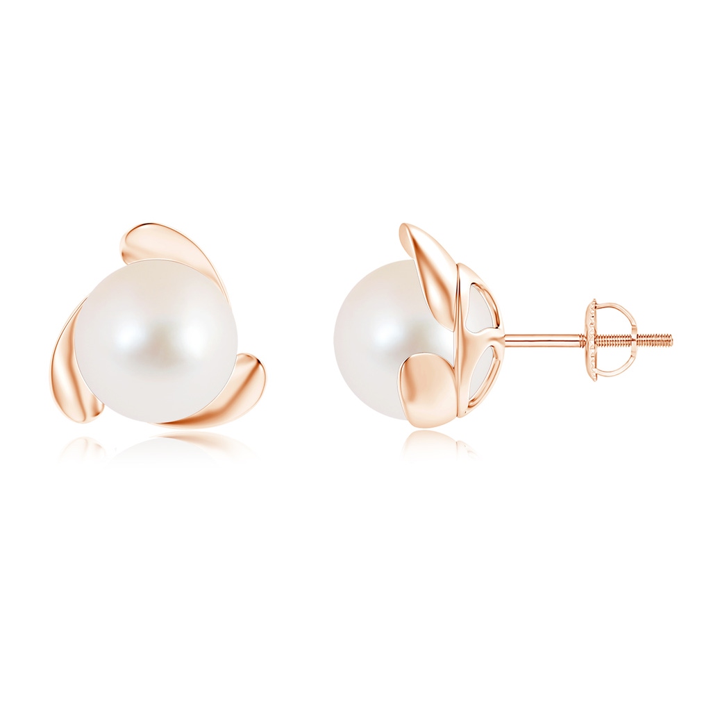 9mm AAA Freshwater Pearl Flower Stud Earrings in Rose Gold