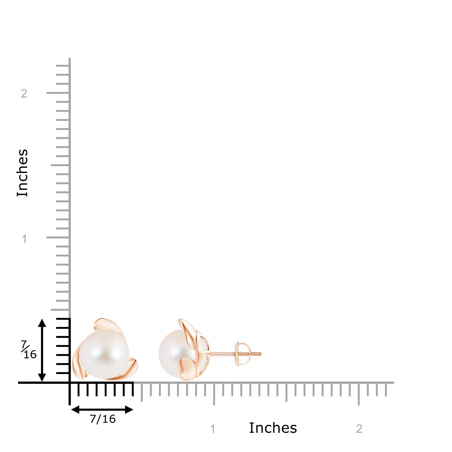 9mm AAA Freshwater Pearl Flower Stud Earrings in Rose Gold - ruler