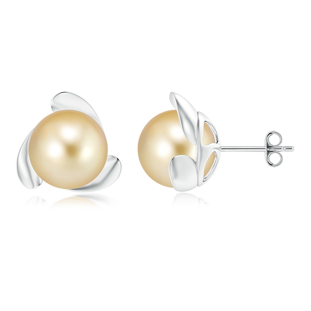 10mm AAAA Golden South Sea Pearl Flower Stud Earrings in S999 Silver