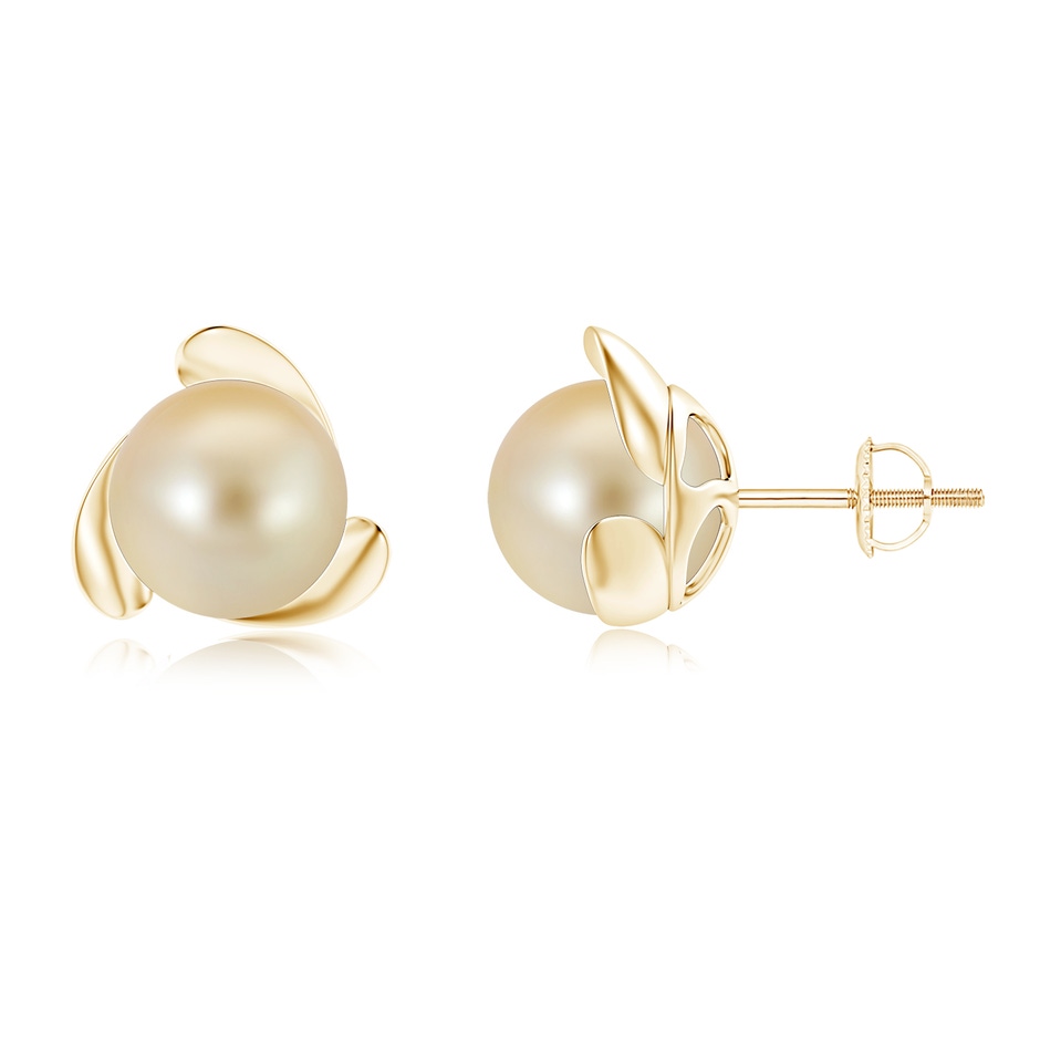 9mm AAA Golden South Sea Pearl Flower Stud Earrings in Yellow Gold 