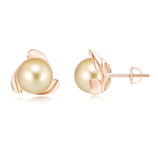 9mm AAAA Golden South Sea Pearl Flower Stud Earrings in Rose Gold