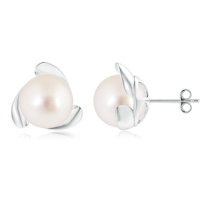 10mm AAAA South Sea Pearl Flower Stud Earrings in S999 Silver