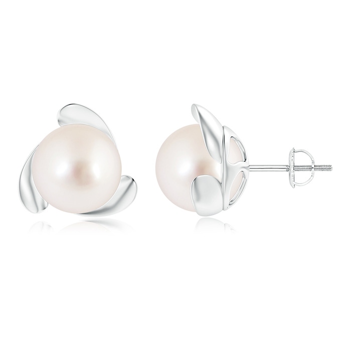 10mm AAAA South Sea Pearl Flower Stud Earrings in White Gold