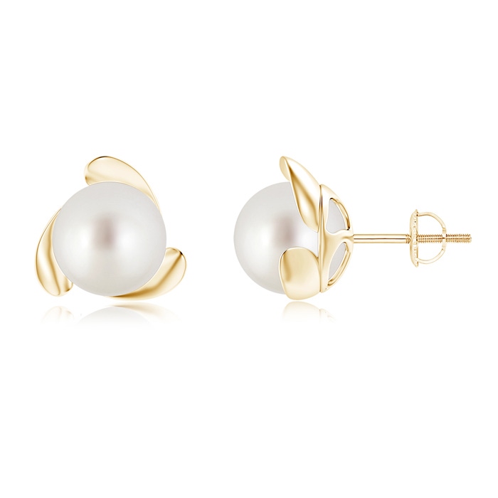 9mm AAA South Sea Pearl Flower Stud Earrings in Yellow Gold 