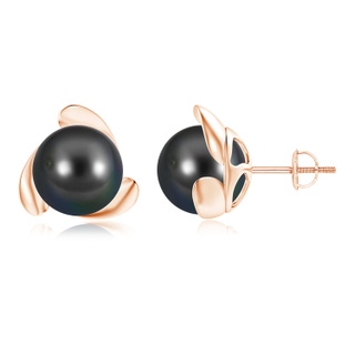 10mm AA Tahitian Pearl Flower Stud Earrings in Rose Gold