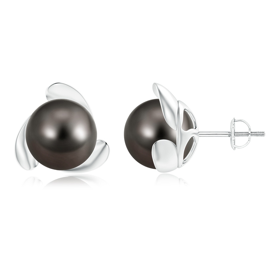 10mm AAA Tahitian Pearl Flower Stud Earrings in White Gold 