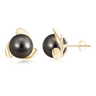 10mm AAA Tahitian Pearl Flower Stud Earrings in Yellow Gold