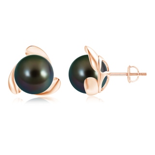 10mm AAAA Tahitian Pearl Flower Stud Earrings in Rose Gold