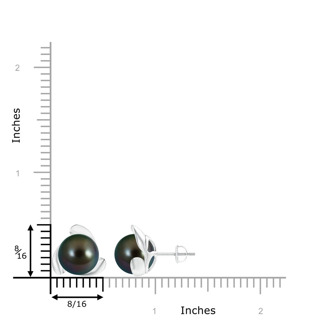 10mm AAAA Tahitian Pearl Flower Stud Earrings in White Gold - ruler