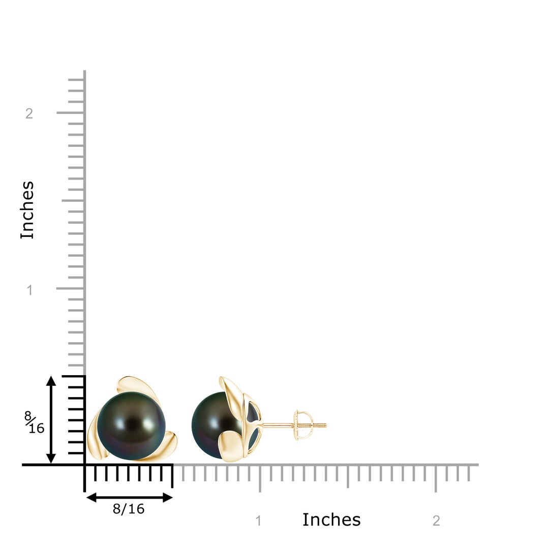 10mm AAAA Tahitian Pearl Flower Stud Earrings in Yellow Gold - ruler