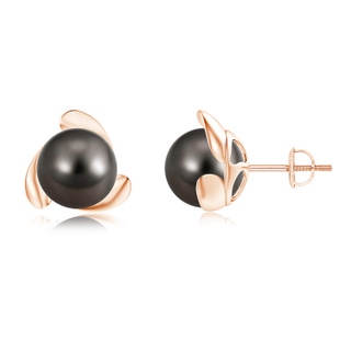 9mm AAA Tahitian Pearl Flower Stud Earrings in 9K Rose Gold