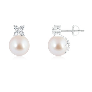 8mm AAA Japanese Akoya Pearl and Diamond Clustre Stud Earrings in White Gold