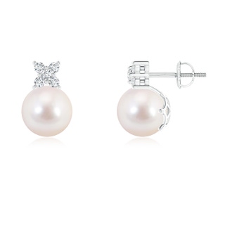 8mm AAAA Japanese Akoya Pearl and Diamond Cluster Stud Earrings in White Gold