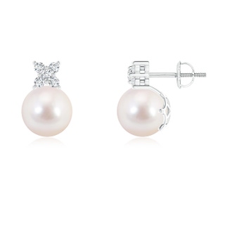 8mm AAAA Japanese Akoya Pearl and Diamond Clustre Stud Earrings in White Gold