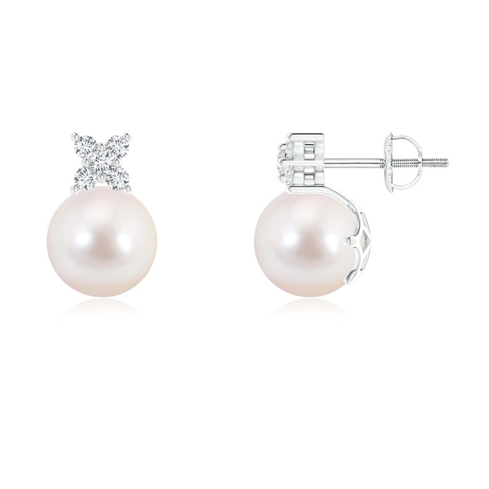 8mm AAAA Japanese Akoya Pearl and Diamond Clustre Stud Earrings in White Gold 