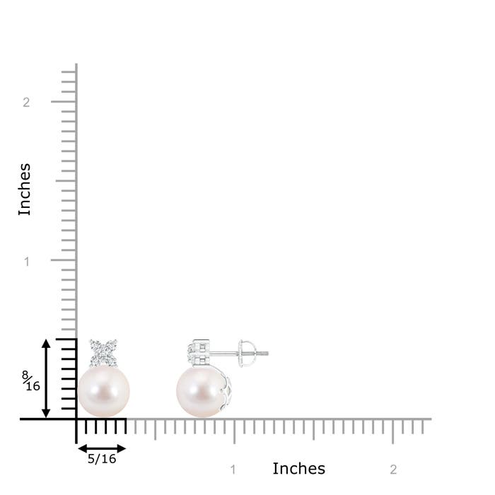 8mm AAAA Japanese Akoya Pearl and Diamond Cluster Stud Earrings in White Gold - ruler