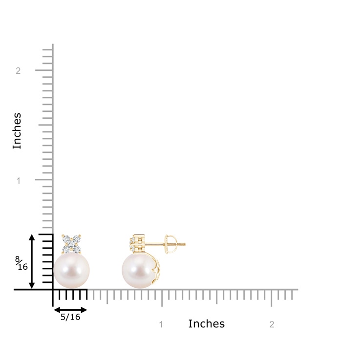 8mm AAAA Japanese Akoya Pearl and Diamond Cluster Stud Earrings in Yellow Gold product image