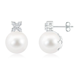 10mm AA Freshwater Pearl and Diamond Clustre Stud Earrings in S999 Silver