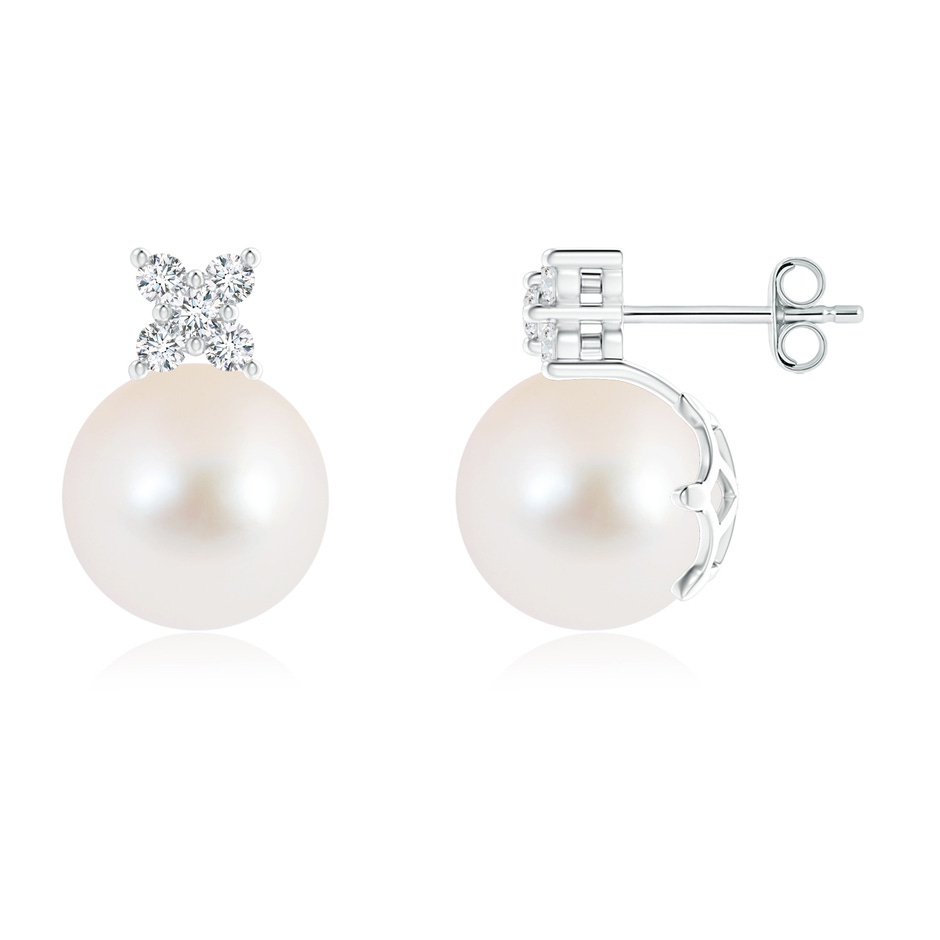 10mm AAA Freshwater Pearl and Diamond Cluster Stud Earrings in S999 Silver 