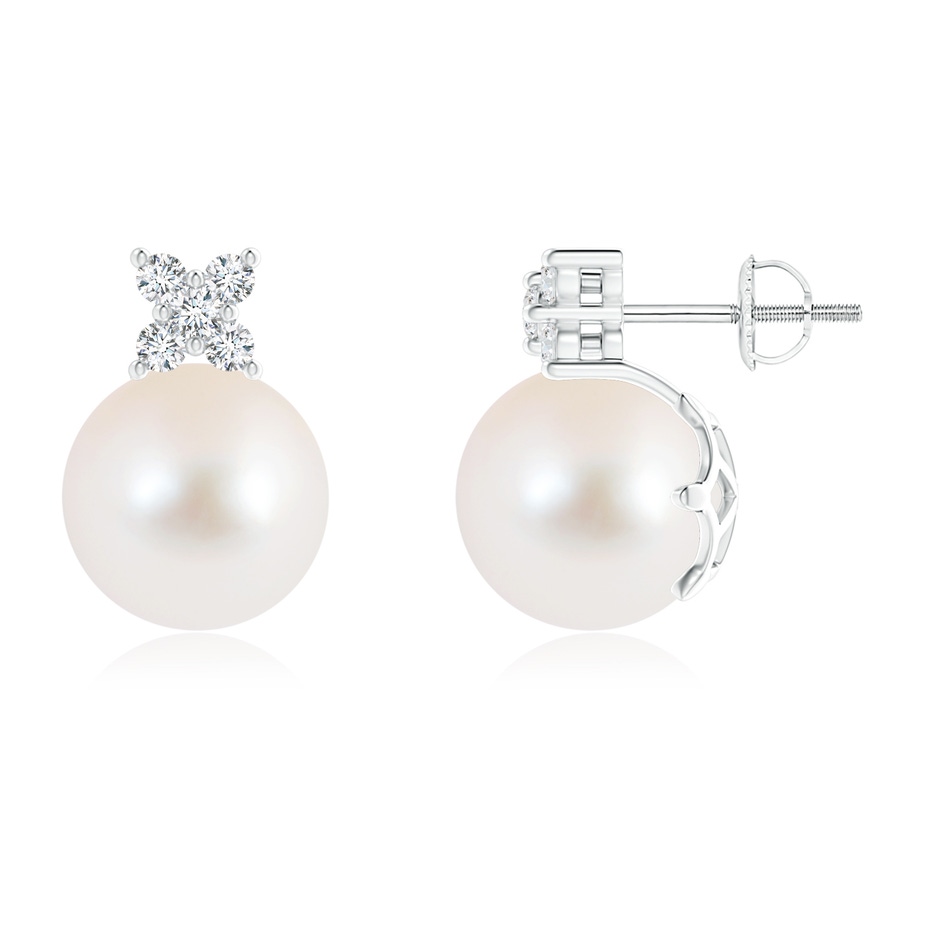 10mm AAA Freshwater Pearl and Diamond Clustre Stud Earrings in White Gold 