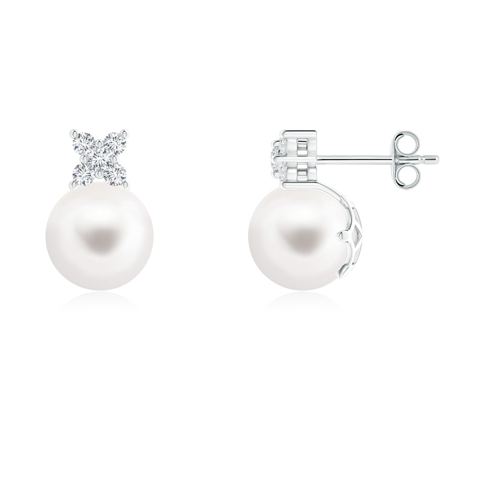 8mm AA Freshwater Pearl and Diamond Clustre Stud Earrings in S999 Silver 