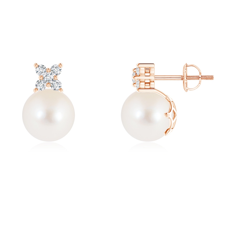 8mm AAA Freshwater Pearl and Diamond Clustre Stud Earrings in 9K Rose Gold 