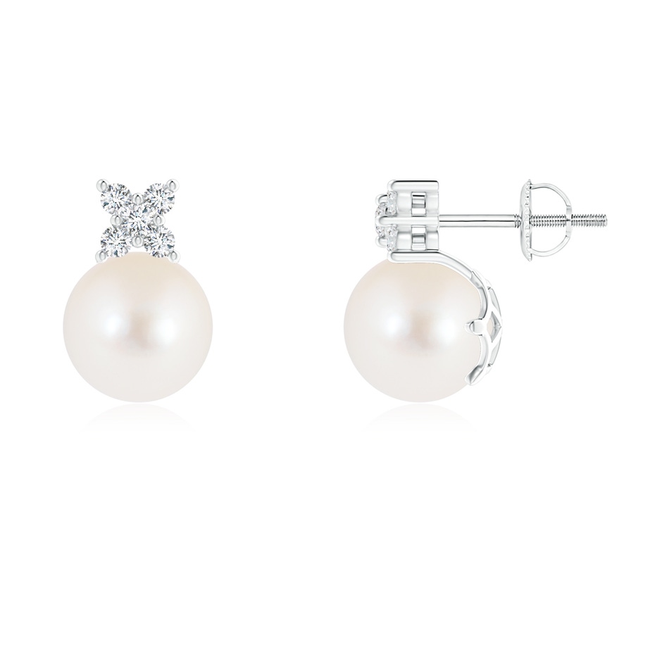 8mm AAA Freshwater Pearl and Diamond Clustre Stud Earrings in White Gold 