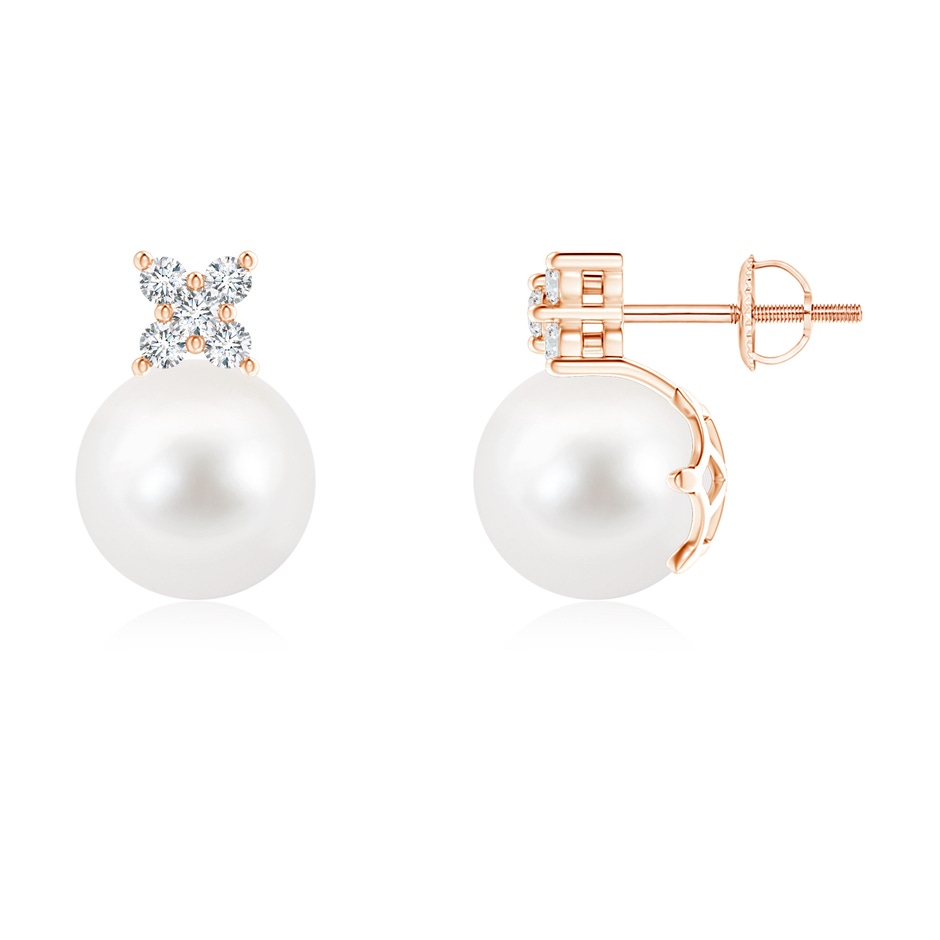 9mm AA Freshwater Pearl and Diamond Clustre Stud Earrings in 9K Rose Gold 