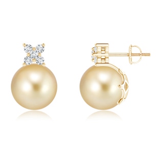 10mm AAAA Golden South Sea Cultured Pearl and Diamond Stud Earrings in Yellow Gold