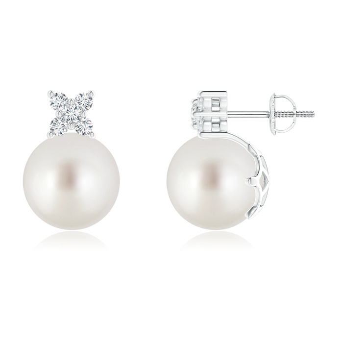 10mm AAA South Sea Pearl and Diamond Cluster Stud Earrings in White Gold