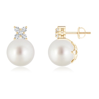 10mm AAA South Sea Pearl and Diamond Clustre Stud Earrings in Yellow Gold