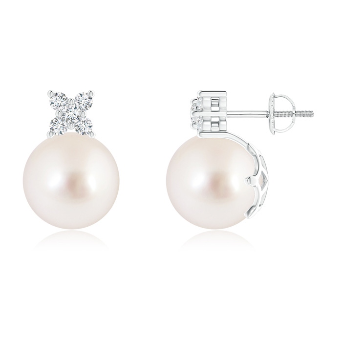 10mm AAAA South Sea Pearl and Diamond Cluster Stud Earrings in White Gold