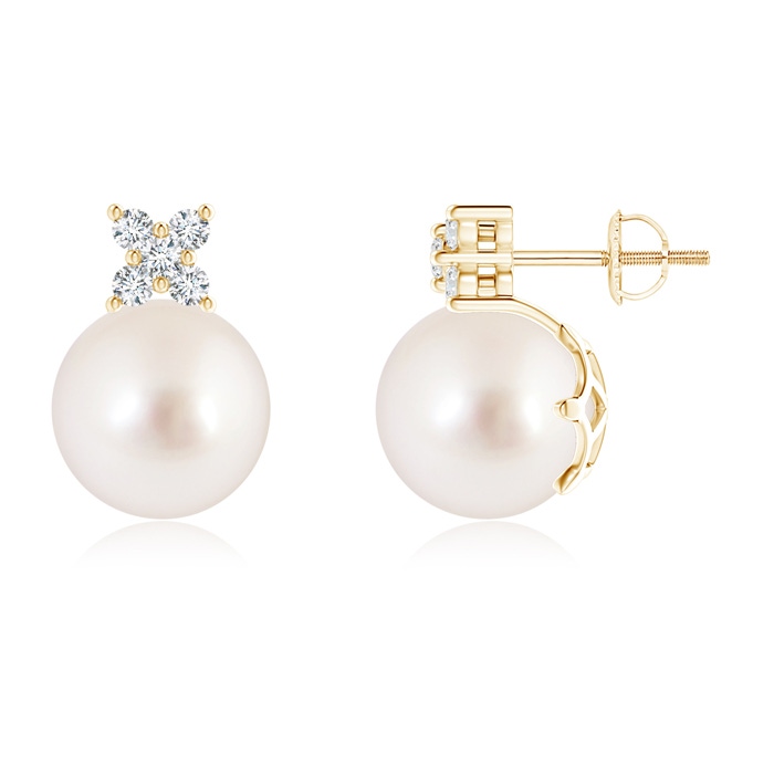 10mm AAAA South Sea Pearl and Diamond Cluster Stud Earrings in Yellow Gold