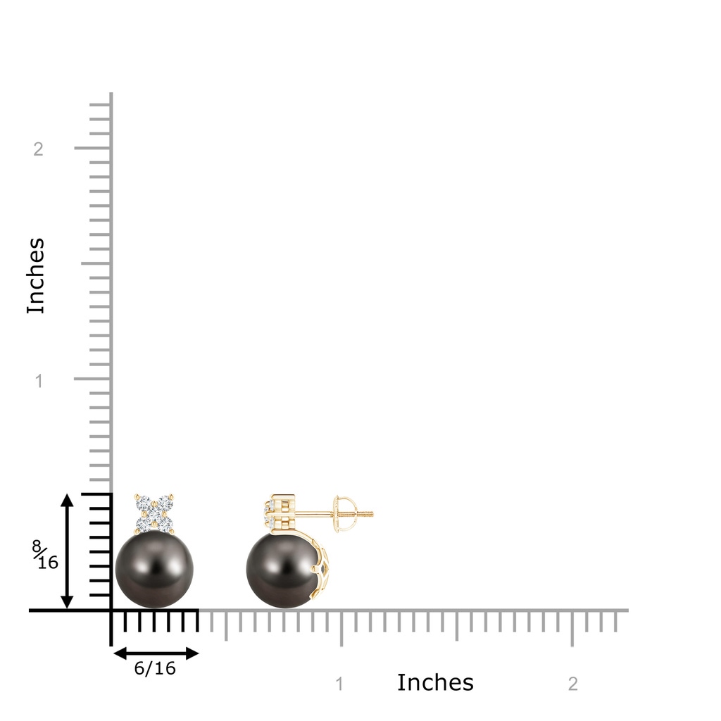 9mm AAA Tahitian Cultured Pearl and Diamond Clustre Stud Earrings in Yellow Gold Product Image