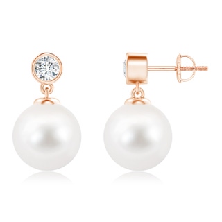 10mm AA Freshwater Pearl Drop Earrings with Bezel Diamond in Rose Gold