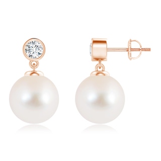 10mm AAA Freshwater Pearl Drop Earrings with Bezel Diamond in Rose Gold