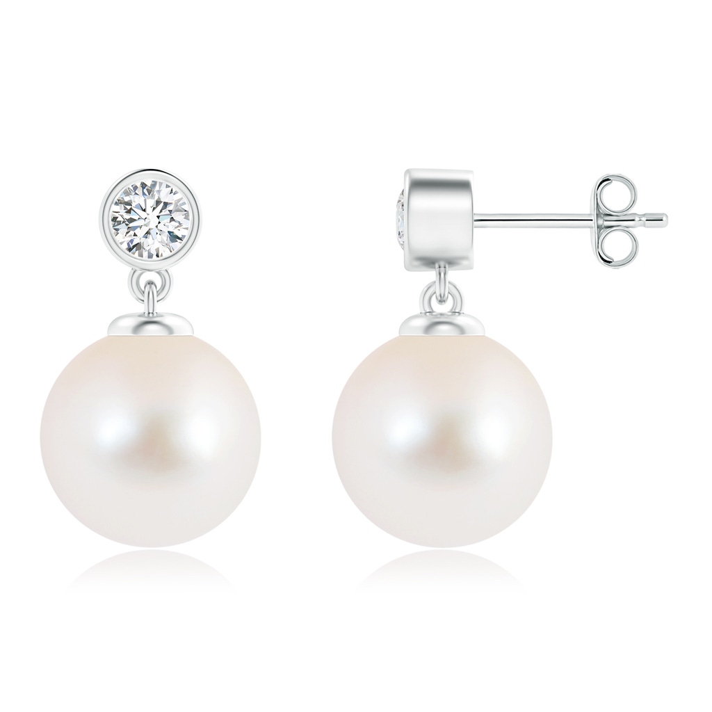 10mm AAA Freshwater Pearl Drop Earrings with Bezel Diamond in S999 Silver