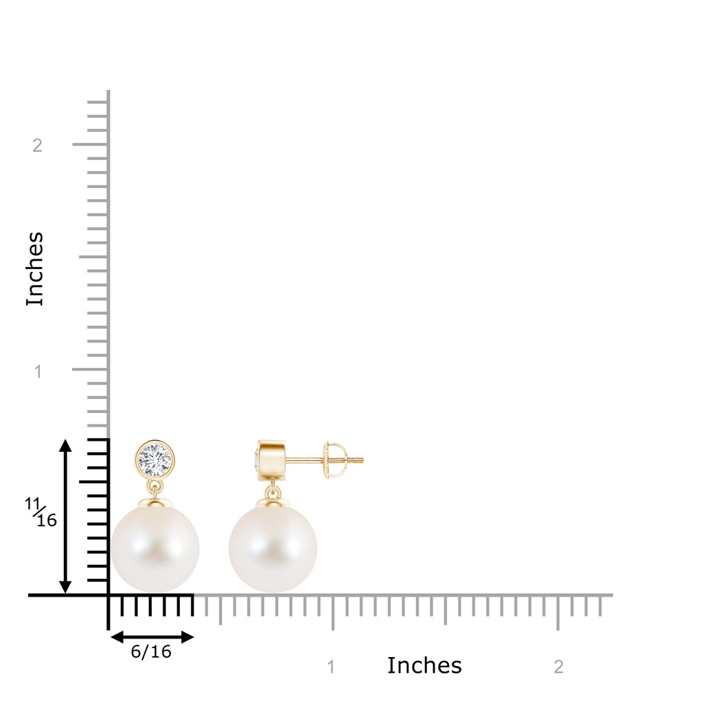 10mm AAA Freshwater Pearl Drop Earrings with Bezel Diamond in Yellow Gold Product Image