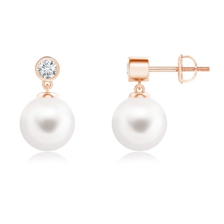 8mm AA Freshwater Pearl Drop Earrings with Bezel Diamond in Rose Gold