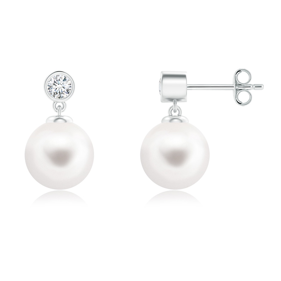 8mm AA Freshwater Pearl Drop Earrings with Bezel Diamond in S999 Silver 