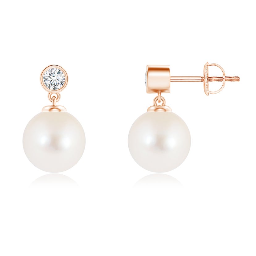 Freshwater Pearl Drop Earrings with Bezel Diamond