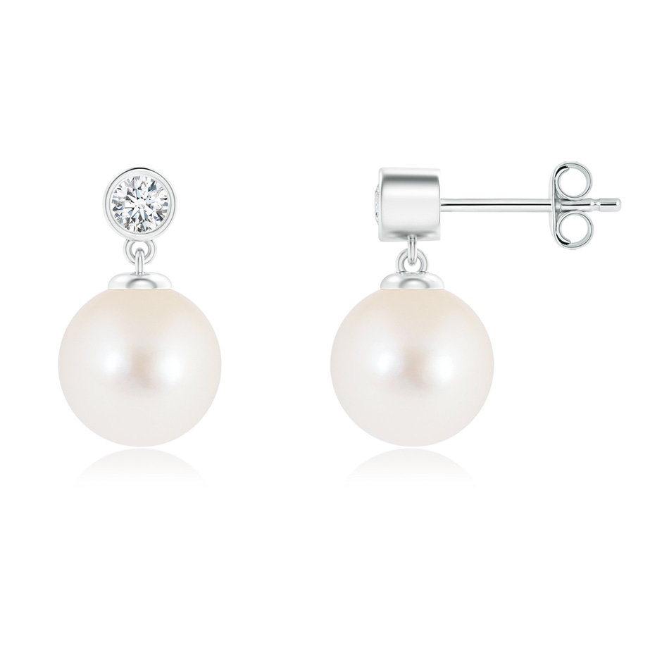 8mm AAA Freshwater Pearl Drop Earrings with Bezel Diamond in S999 Silver 