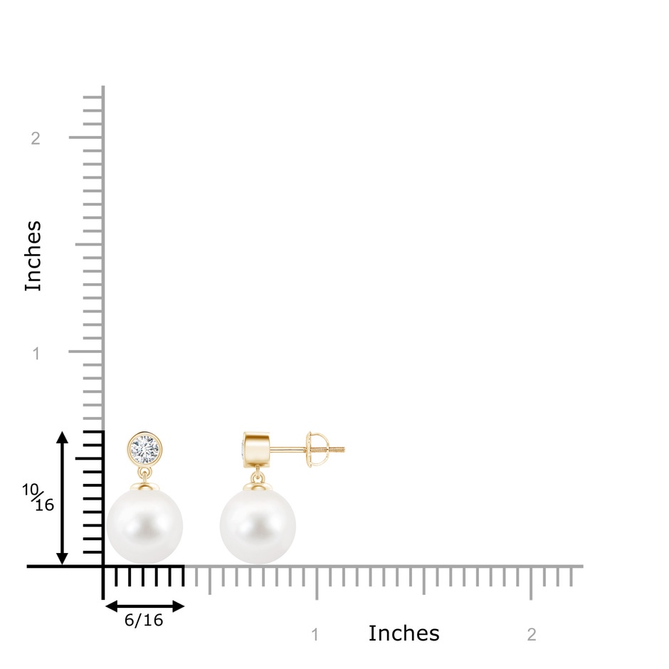 9mm AA Freshwater Pearl Drop Earrings with Bezel Diamond in Yellow Gold product image