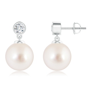 10mm AAAA South Sea Cultured Pearl Drop Earrings with Bezel Diamond in White Gold