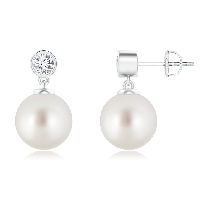9mm AAA South Sea Cultured Pearl Drop Earrings with Bezel Diamond in White Gold