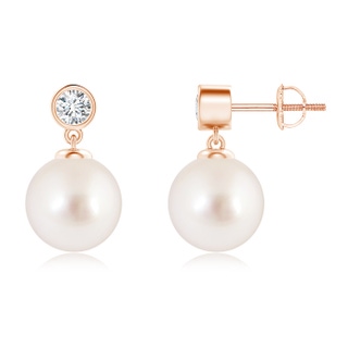 9mm AAAA South Sea Cultured Pearl Drop Earrings with Bezel Diamond in Rose Gold