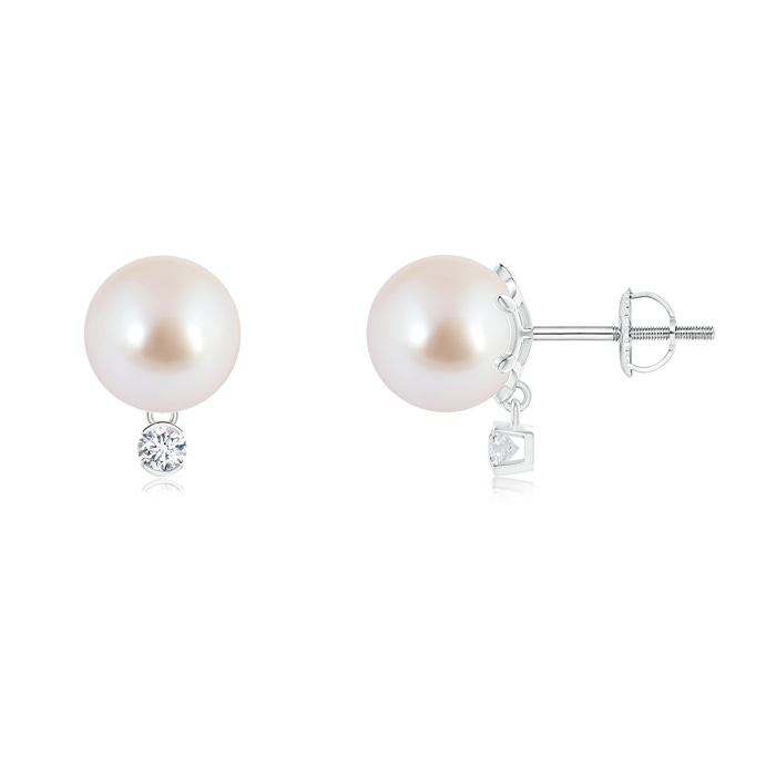 8mm AAA Japanese Akoya Pearl Studs with Diamond in White Gold 