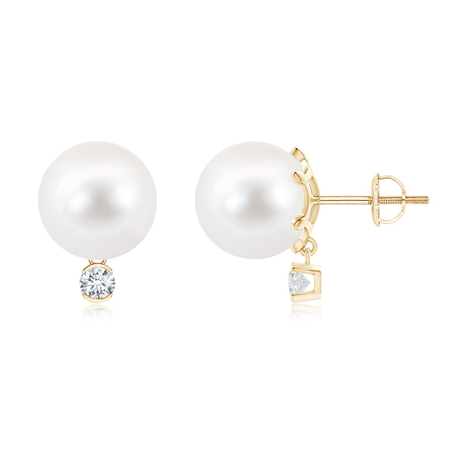 10mm AA Freshwater Pearl Studs with Diamond in Yellow Gold 